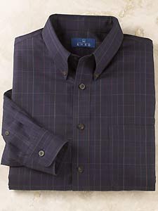 Enro No-Iron Navy Graph Plaid Shirt